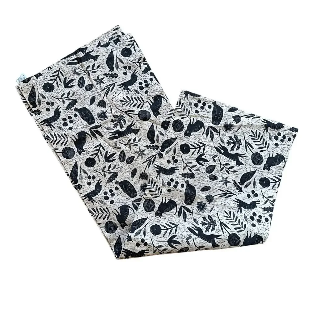 West Elm Table Runner in Woodland Animals Print Cotton Fall Autumn